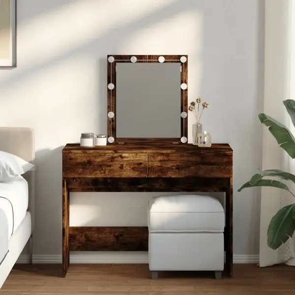 Gossi masa de toaleta cu led, stejar afumat, 100x40x130 cm