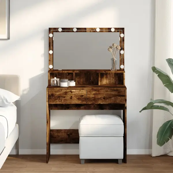 Gossi masa de toaleta cu led, stejar fumuriu, 80x41x134,5 cm