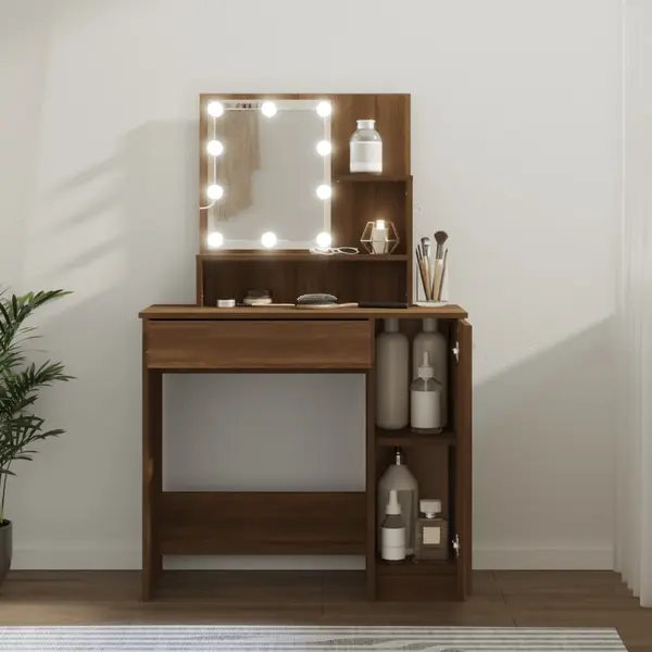 Gossi masa de toaleta cu led, stejar maro, 86,5x35x136 cm