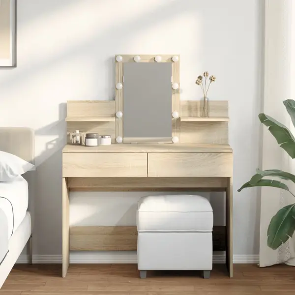 Gossi masa de toaleta cu led, stejar sonoma, 100x40x130 cm