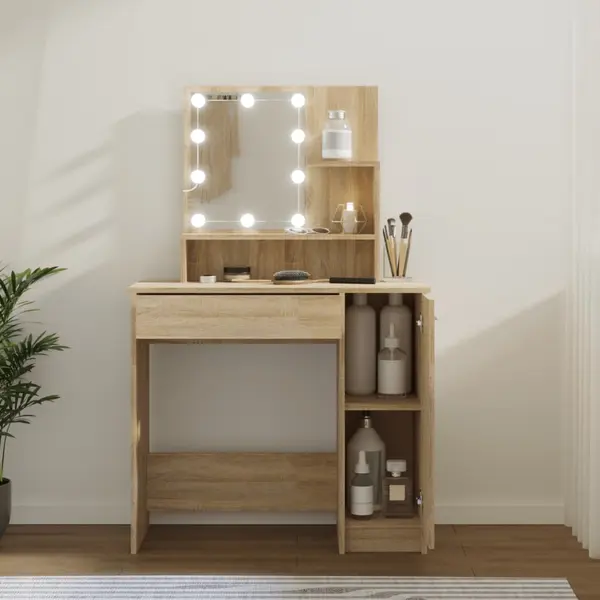 Gossi masa de toaleta cu led, stejar sonoma, 86,5x35x136 cm