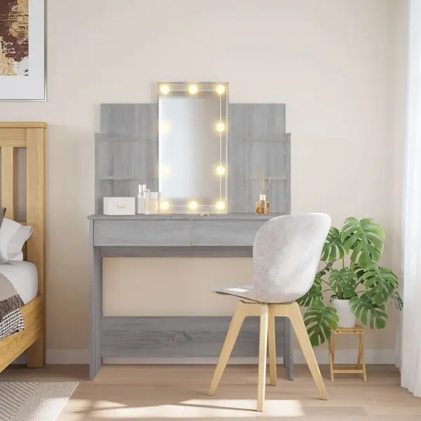 Gossi masa de toaleta cu led-uri, gri sonoma, 96x40x142 cm