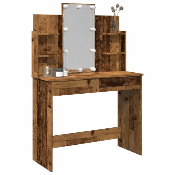 Gossi masa de toaleta cu led-uri, lemn vechi, 96x40x142 cm