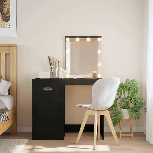 Gossi masa de toaleta cu led-uri, negru, 90x42x132,5 cm