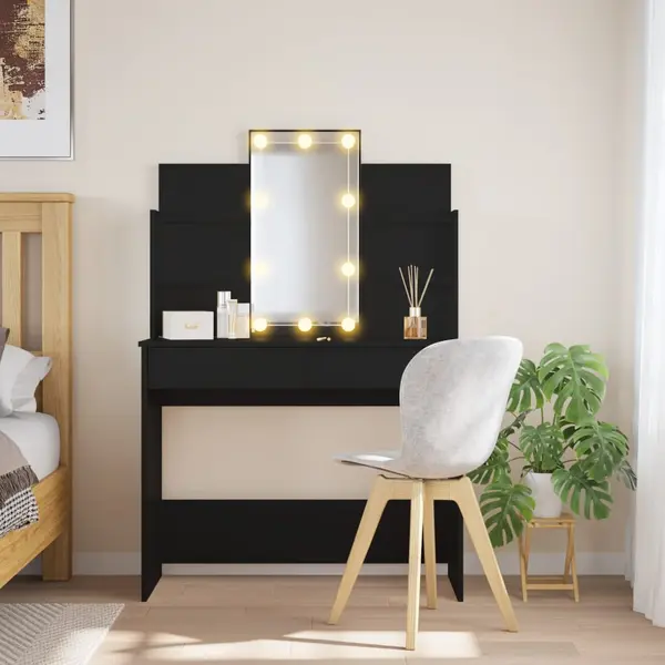 Gossi masa de toaleta cu led-uri, negru, 96x40x142 cm