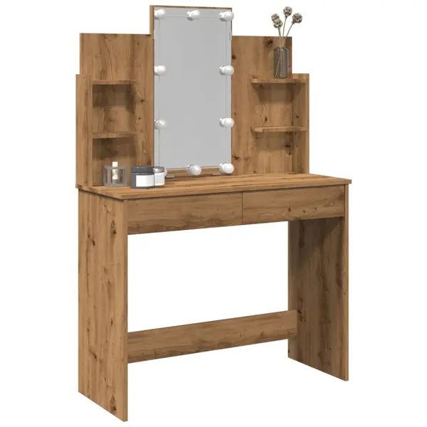 Gossi masa de toaleta cu led-uri, stejar artizanal, 96x40x142 cm