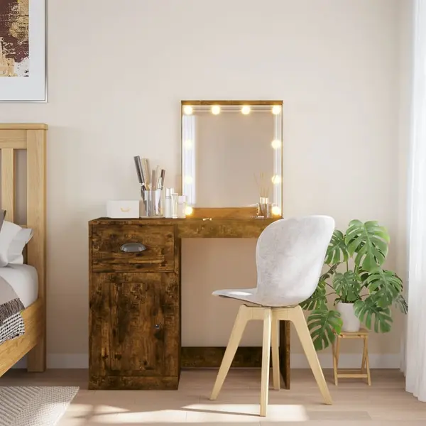 Gossi masa de toaleta cu led-uri, stejar fumuriu, 90x42x132,5 cm
