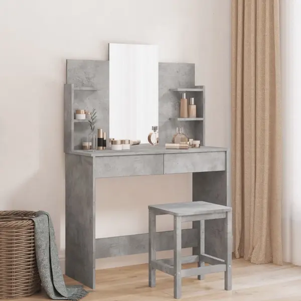 Gossi masa de toaleta cu oglinda, gri beton, 96x39x142 cm