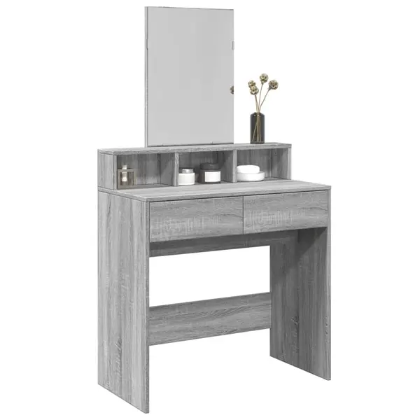 Gossi masa de toaleta cu oglinda, gri sonoma, 80x41x144,5 cm