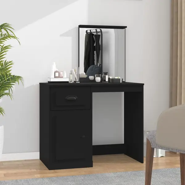 Gossi masa de toaleta cu oglinda, negru 90x50x132,5 cm lemn prelucrat