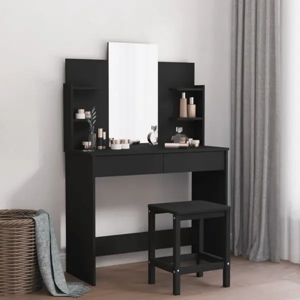 Gossi masa de toaleta cu oglinda, negru, 96x39x142 cm