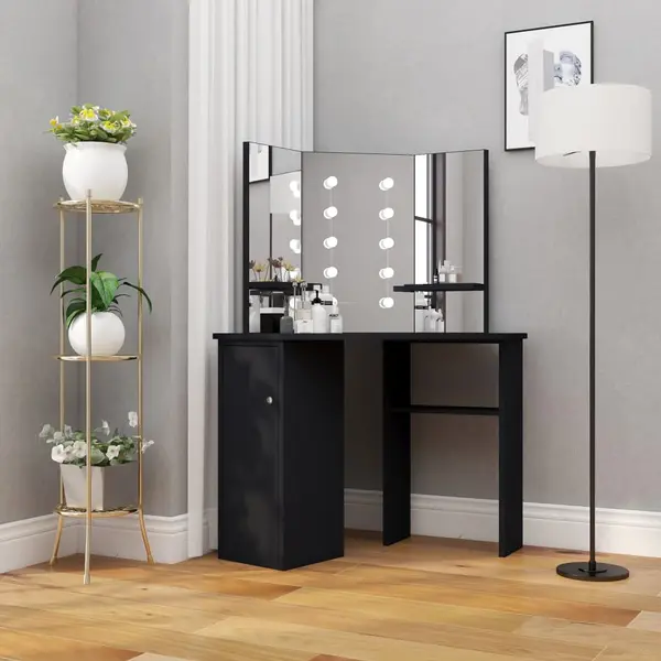 Gossi masa de toaleta de colt, cu led, negru, 111x54x141,5 cm