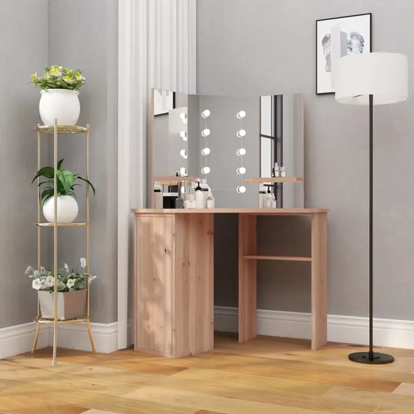 Gossi masa de toaleta de colt cu led, stejar, 111x54x141,5 cm