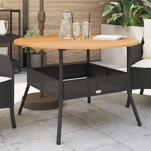 Gossi masa gradina, blat din lemn acacia, negru, Ø110x71 cm poliratan