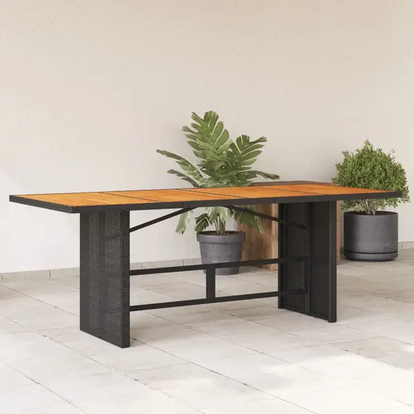 Gossi masa gradina, blat din lemn acacia negru 190x80x75 cm poliratan