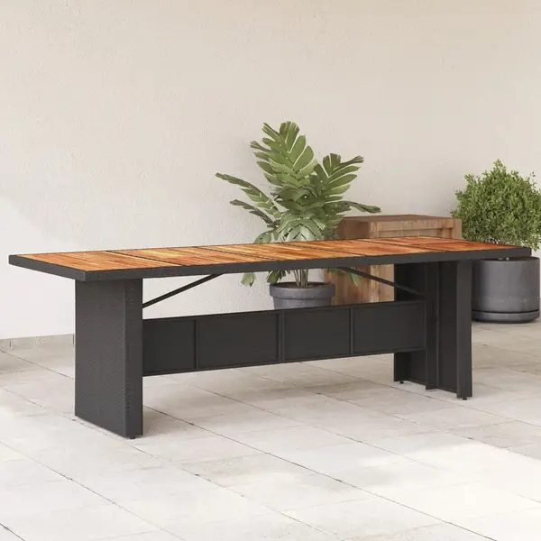Gossi masa gradina, blat din lemn acacia, negru 240x90x75cm poliratan
