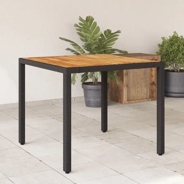 Gossi masa gradina, blat din lemn acacia, negru 90x90x75 cm poliratan