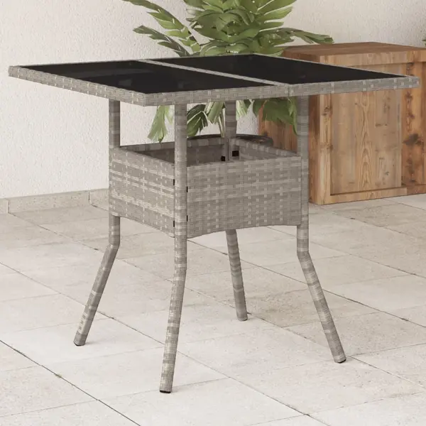Gossi masa gradina blat din sticla gri deschis 80x80x75 cm poliratan