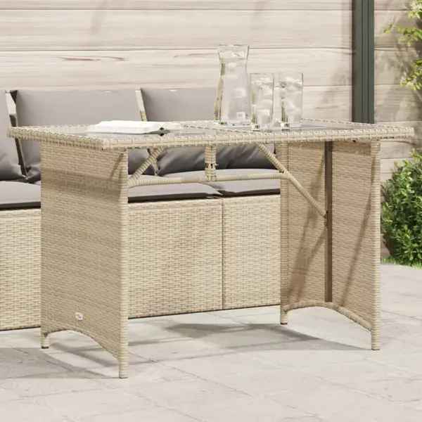 Gossi masa gradina cu blat din sticla, bej, 110x68x70 cm, poliratan