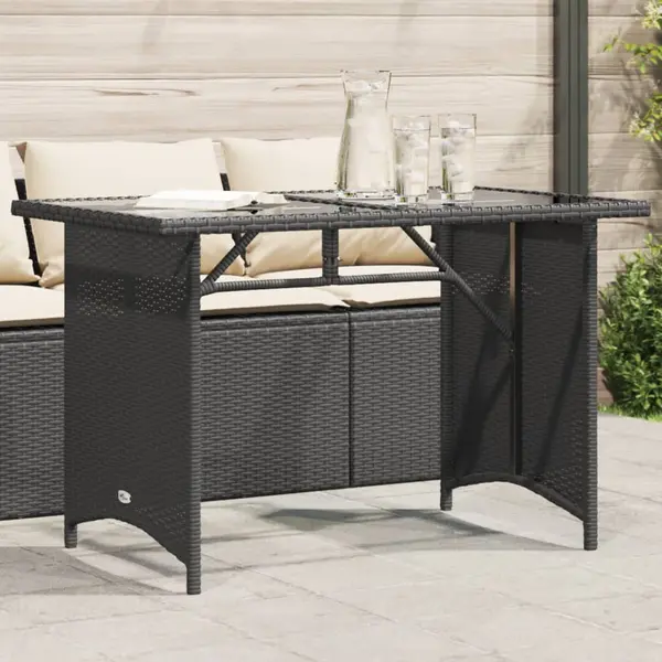 Gossi masa gradina cu blat din sticla, negru, 110x68x70 cm, poliratan