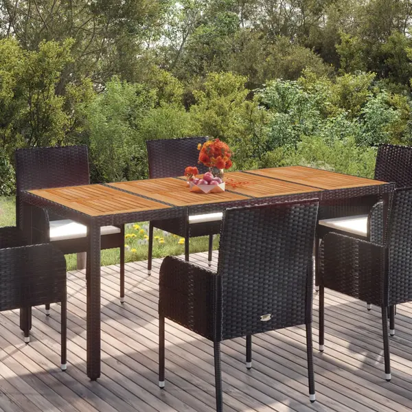 Gossi masa gradina cu blat din sticla, negru, 190x90x75 cm, poliratan