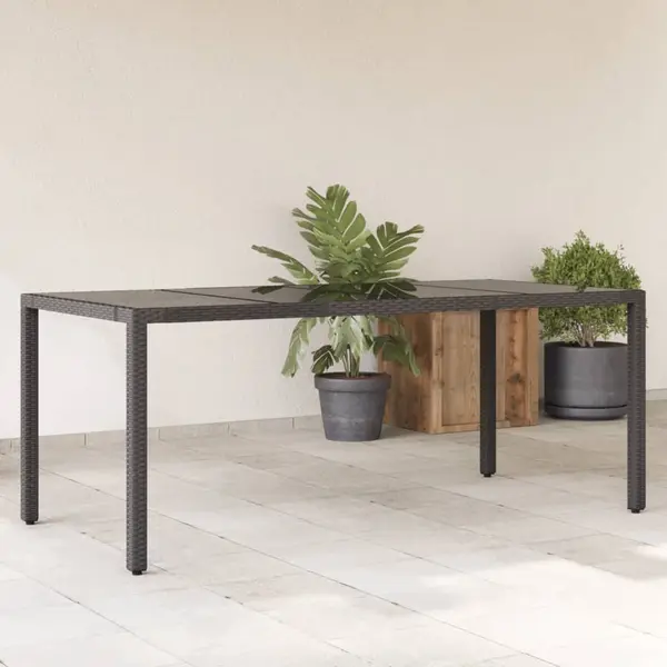 Gossi masa gradina cu blat din sticla, negru, 190x90x75 cm, poliratan
