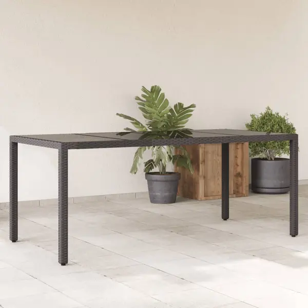 Gossi masa gradina cu blat din sticla, negru, 190x90x75 cm, poliratan