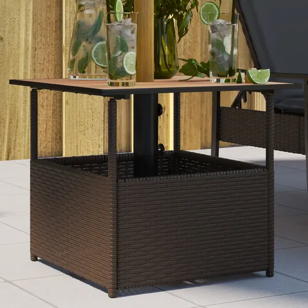 Gossi masa gradina cu orificiu umbrela maro 55x55x46,5 cm poliratan