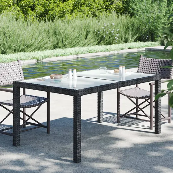 Gossi masa gradina, negru, 150x90x75 cm sticla securizata & poliratan