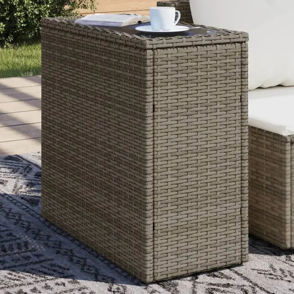Gossi masa laterala gradina, blat sticla, gri 58x27,5x55 cm poliratan