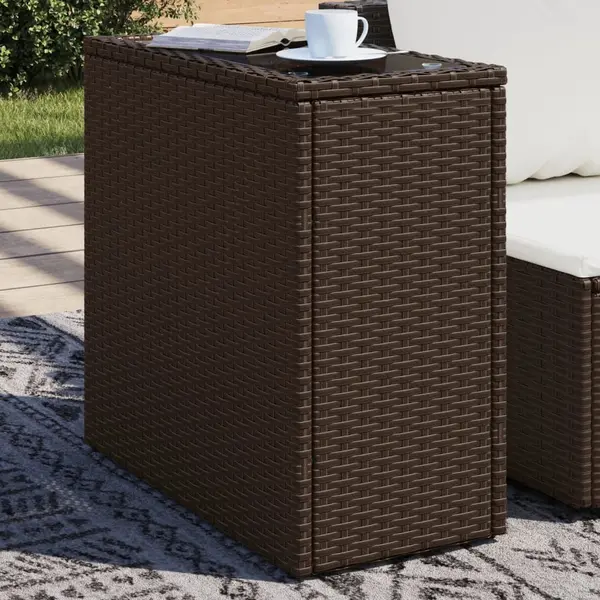 Gossi masa laterala gradina, blat sticla, maro 58x27,5x55cm poliratan