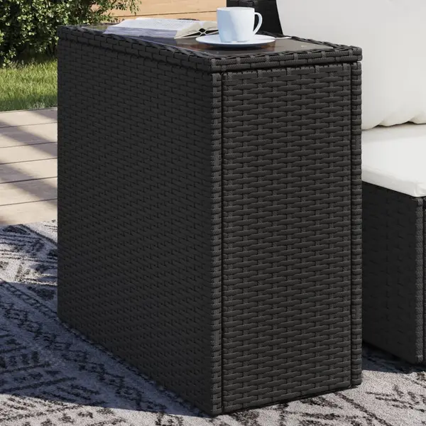 Gossi masa laterala gradina blat sticla negru 58x27,5x55 cm poliratan