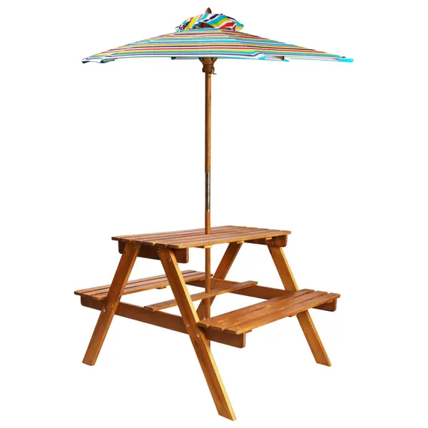 Gossi masa picnic pentru copii cu umbrela, 79x90x60 cm, lemn acacia