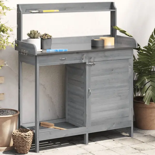 Gossi masa plantare cu dulap, gri, 110,5x45x124,5 cm lemn masiv brad