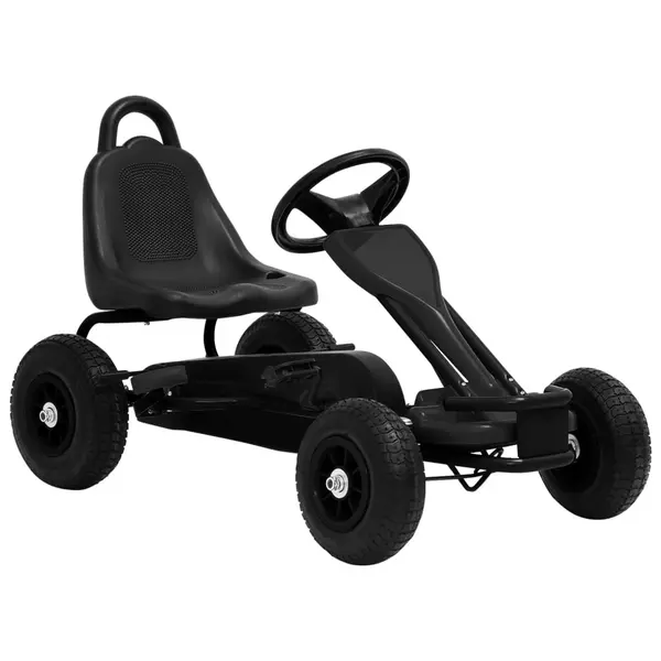 Gossi masinuta kart cu pedale si roti pneumatice, negru
