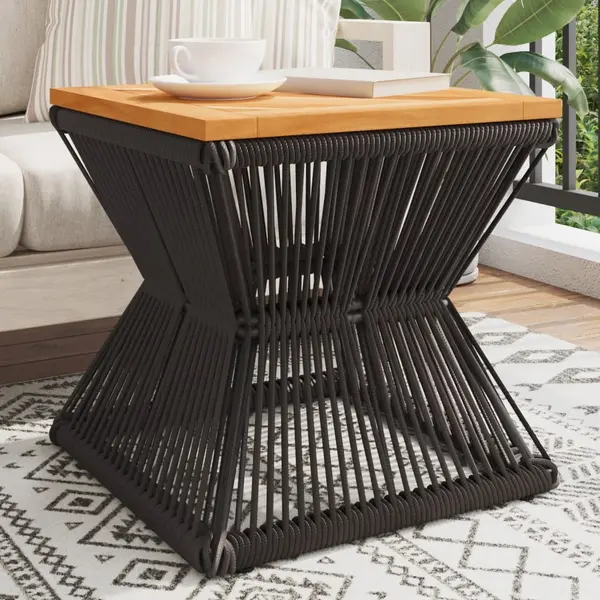 Gossi masuta cafea baza din sarma negru 38x38x38 cm lemn masiv acacia
