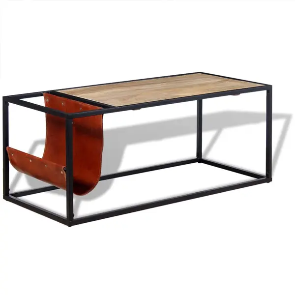 Gossi masuta cafea cu suport reviste din piele naturala, 110x50x45 cm