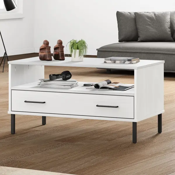 Gossi masuta cafea picioare metalice alb 85x50x45cm lemn masiv oslo