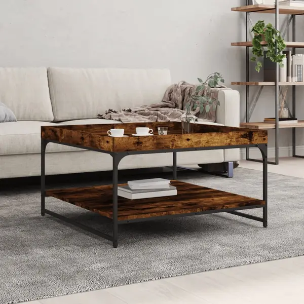 Gossi masuta cafea, stejar fumuriu 80x80x45 cm lemn prelucrat si fier