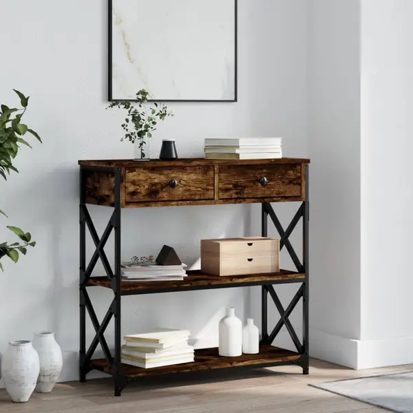 Gossi masuta consola, stejar fumuriu, 75x28x75 cm, lemn prelucrat