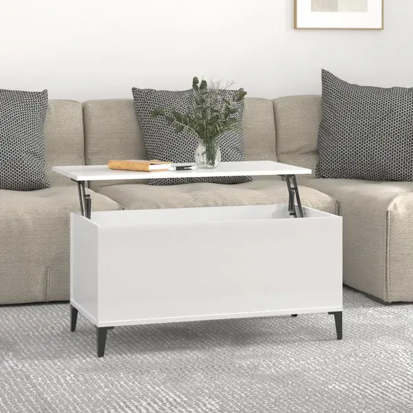 Gossi masuta de cafea, alb extralucios, 90x44,5x45 cm, lemn compozit