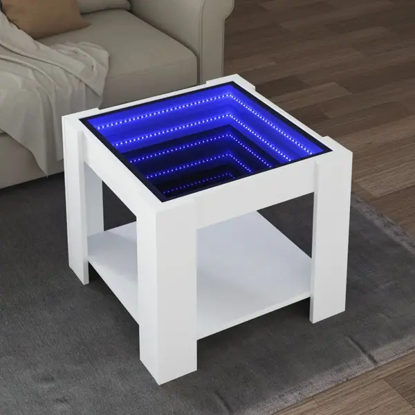 Gossi masuta de cafea cu led, alb, 53x53x45 cm, lemn prelucrat