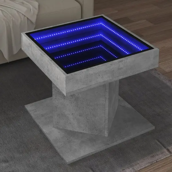 Gossi masuta de cafea cu led, gri beton, 50x50x45 cm, lemn prelucrat