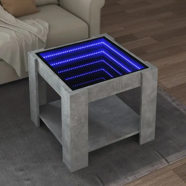 Gossi masuta de cafea cu led, gri beton, 53x53x45 cm, lemn prelucrat