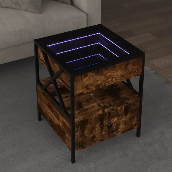 Gossi masuta de cafea cu led infinity, stejar fumuriu, 40x40x51 cm