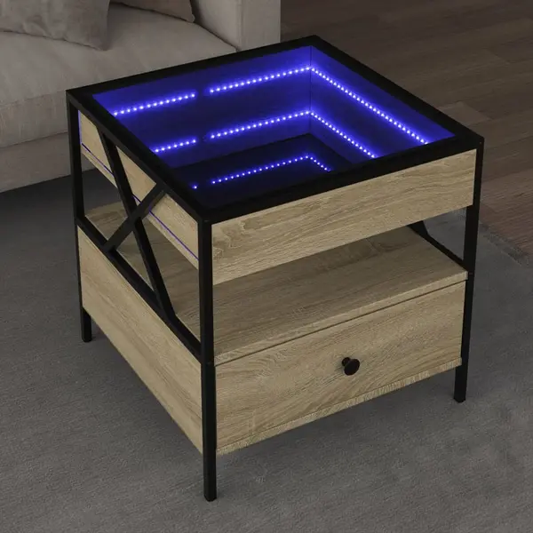 Gossi masuta de cafea cu led infinity, stejar sonoma, 50x50x51 cm