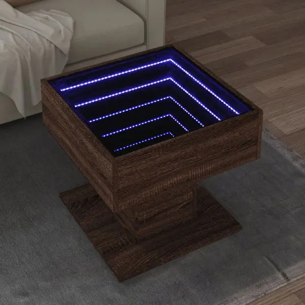 Gossi masuta de cafea cu led stejar maro 50x50x45 cm lemn prelucrat
