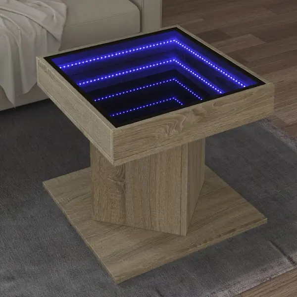Gossi masuta de cafea cu led stejar sonoma 50x50x45 cm lemn prelucrat