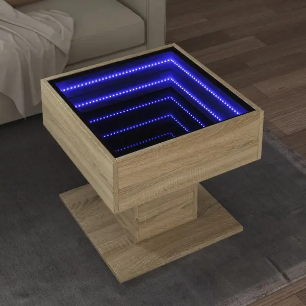Gossi masuta de cafea cu led stejar sonoma 50x50x45 cm lemn prelucrat
