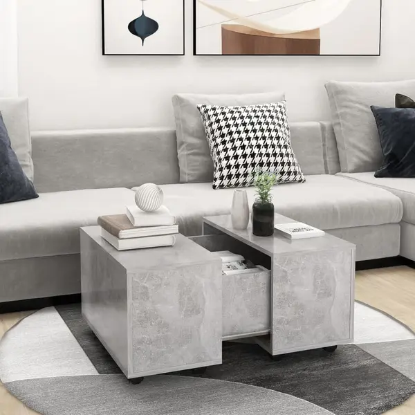 Gossi masuta de cafea, gri beton, 60x60x38 cm, lemn prelucrat